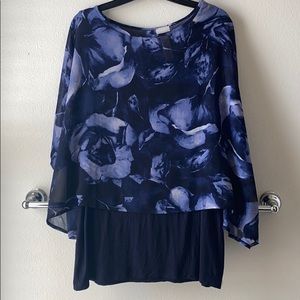 Chico’s Navy Blue Flower Blouse
